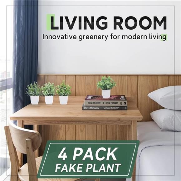 4 Packs Fake Plants Mini Artificial Greenery Potted Plants for Home Decor Indoor - Picture 2 of 6